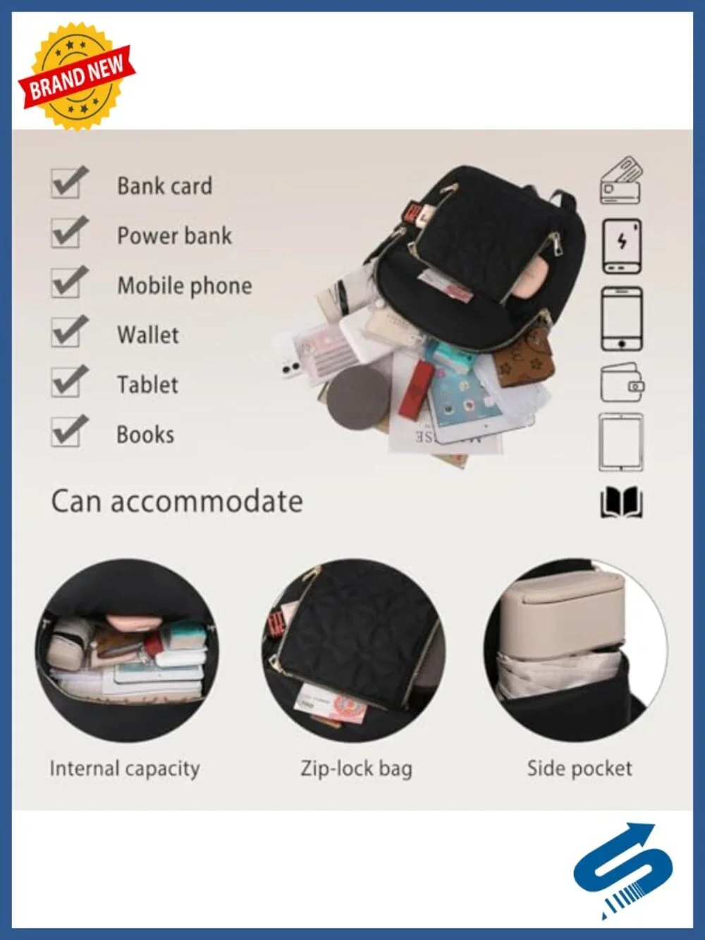 Quilted Backpack Women Convertible Purse Oxford Fabric Daypack Rucksack Tote
